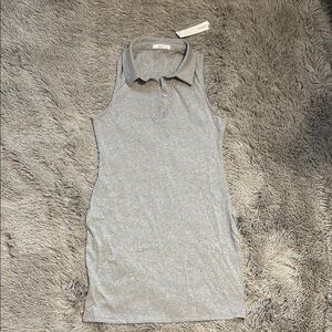 Timing Gray Fitted Ribbed Polo Style Dress